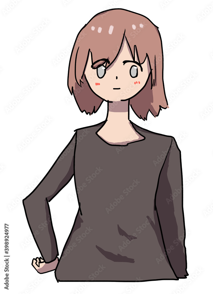 呆れた表情で腰に手を当てている茶髪の女性 呆れた表情で腰に手を当てている茶髪の女性