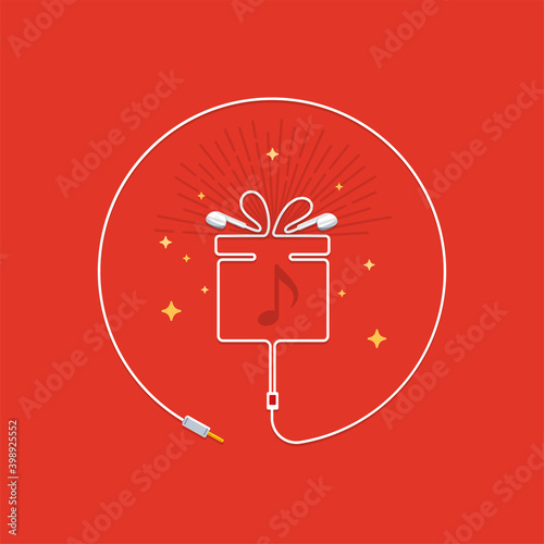 Shape of a gift box from earphones. Vector Illustration