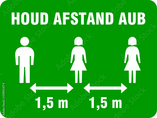 Houd Afstand Aub   Please Keep Your Distance  in Dutch  1 5 m or 1 5 Meters Horizontal Social Distancing Instruction Icon with an Aspect Ratio of 4 3 and Rounded Corners. Vector Image.
