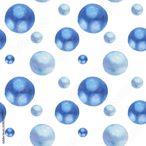 watercolor drawing pattern seamless blue balls on a white background