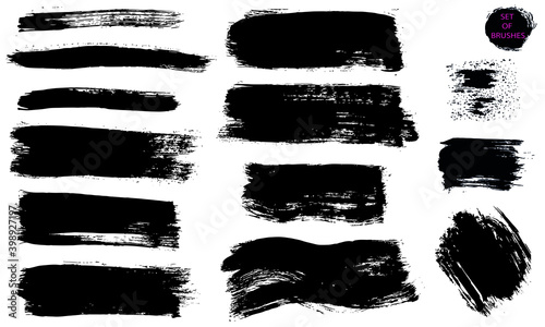 A set of brush strokes. Collection of vector drawings for grunge design and decor, isolated on a white background.