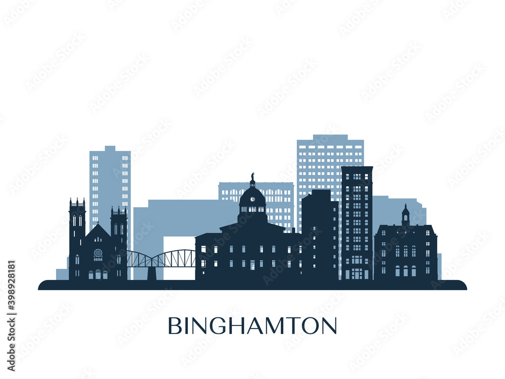 Binghamton skyline, monochrome silhouette. Vector illustration.