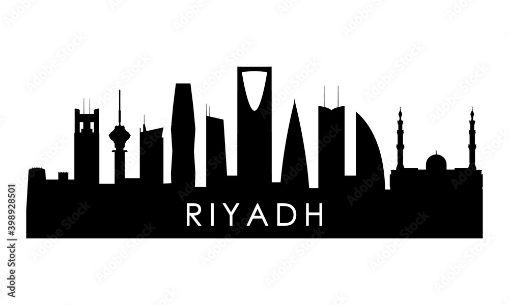 Riyadh skyline silhouette. Black Riyadh city design isolated on white background.