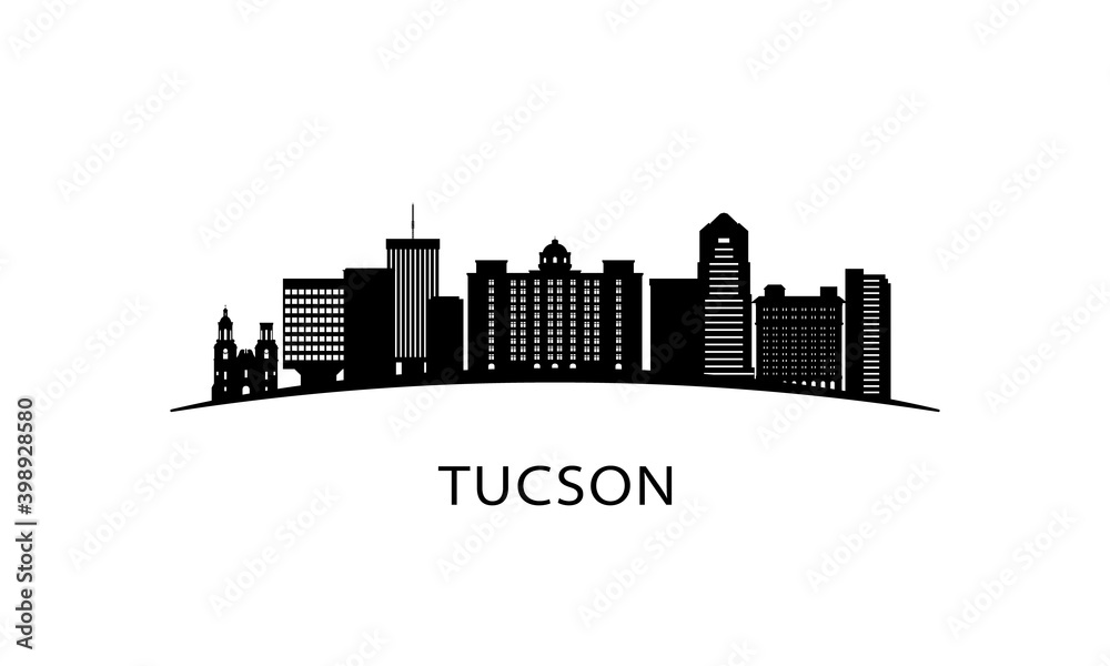 Tucson city skyline. Black cityscape isolated on white background. Vector banner.