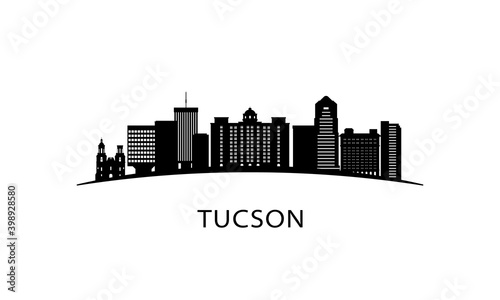 Tucson city skyline. Black cityscape isolated on white background. Vector banner.