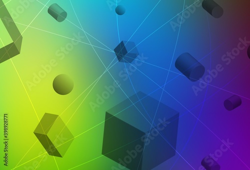 Light Multicolor vector texture with 3D cubes, cylinders, spheres, rectangles.