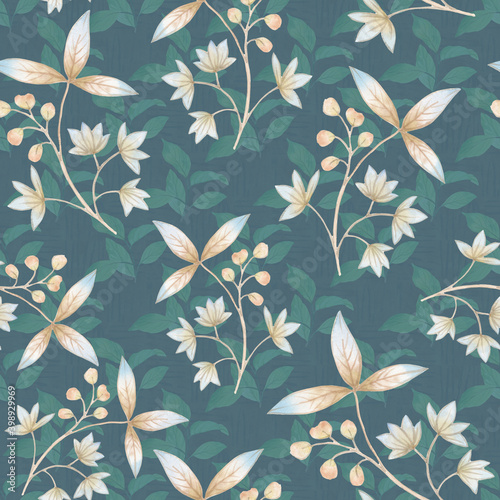 Botanical seamless pattern. background from watercolor leaves. Decorative leaves on a green background. ornament for design, print, wallpaper and textile. © Sergei