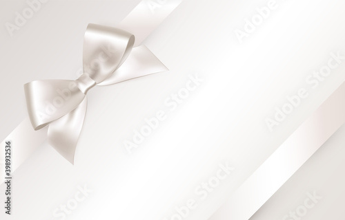 Shiny white satin ribbon on white background. Vector