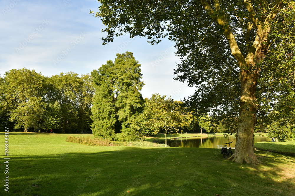 Coin de repos près d'un étang au parc de Tervuren à l'est de Bruxelles
