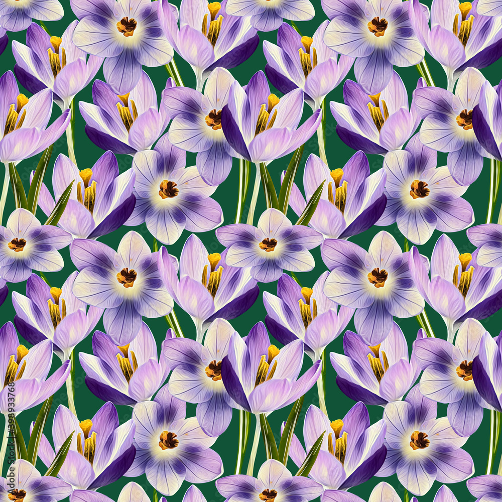 Crocus plant seamless pattern. Crocus plant seamless pattern.