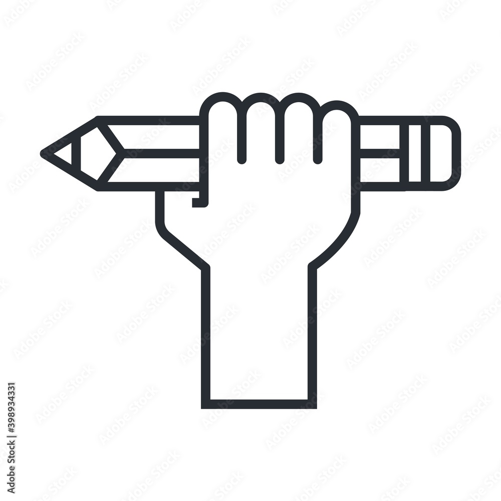 Hand holding pencil icon. Line vector illustration. Hand holding pencil icon. Line vector illustration.