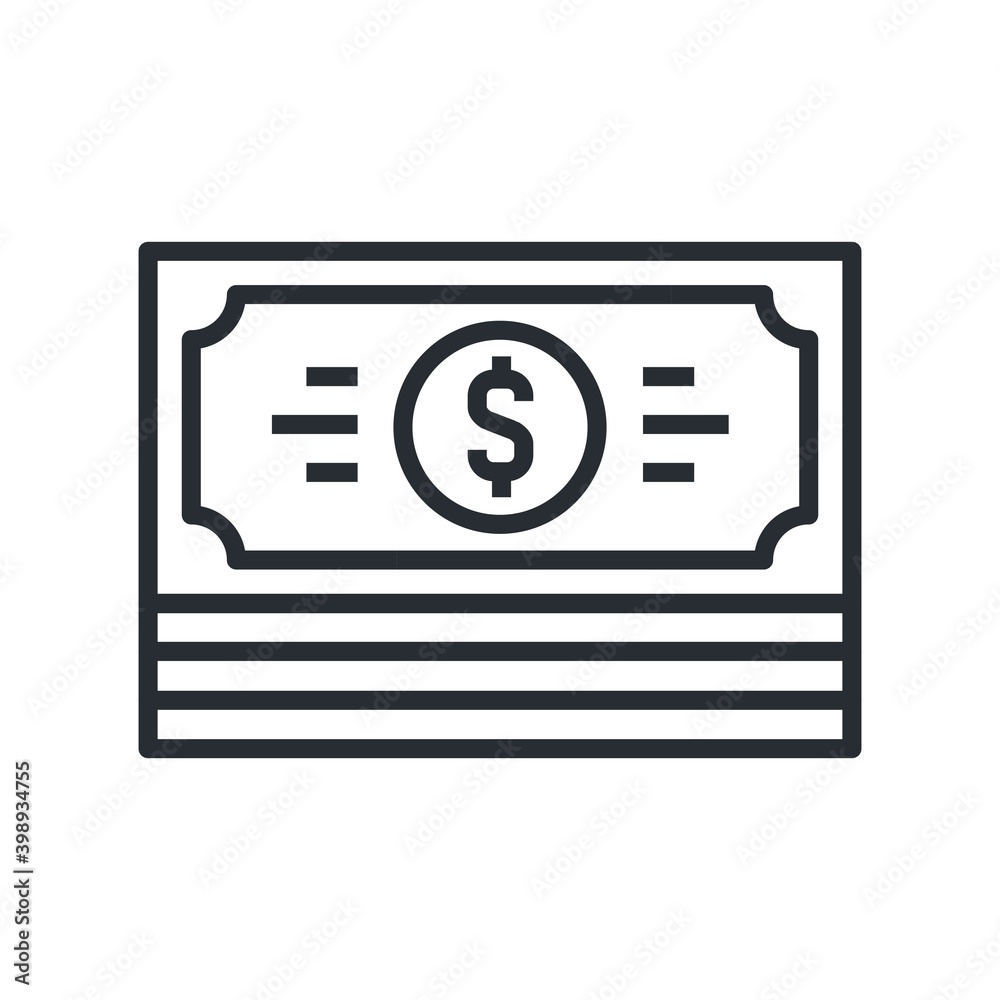 Money banknotes stack icon. Dollar sign. Vector illustration. Money banknotes stack icon. Dollar sign. Vector illustration.