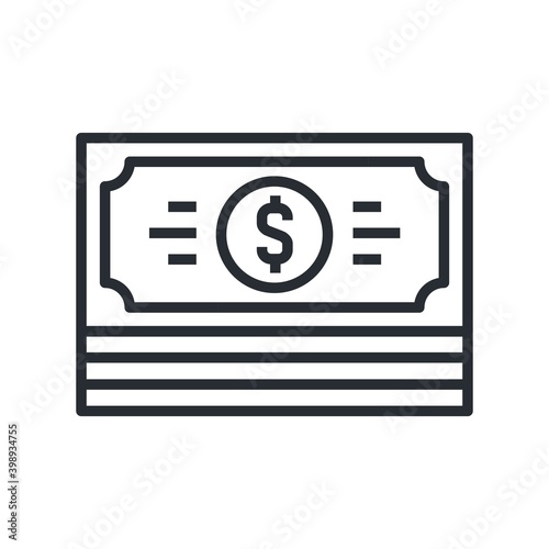 Money banknotes stack icon. Dollar sign. Vector illustration.