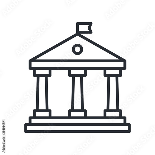 Bank building icon in line design style.