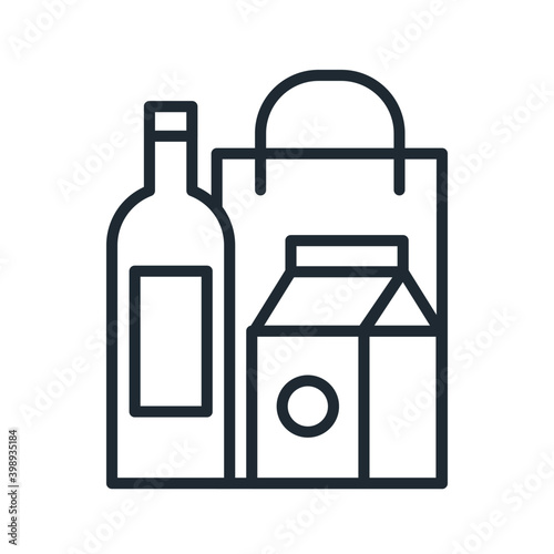 Groceries icon in line design style. Paper bag and food sign.