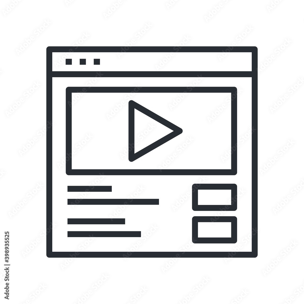 Web page with the video. Video marketing concept icon. Web page with the video. Video marketing concept icon.