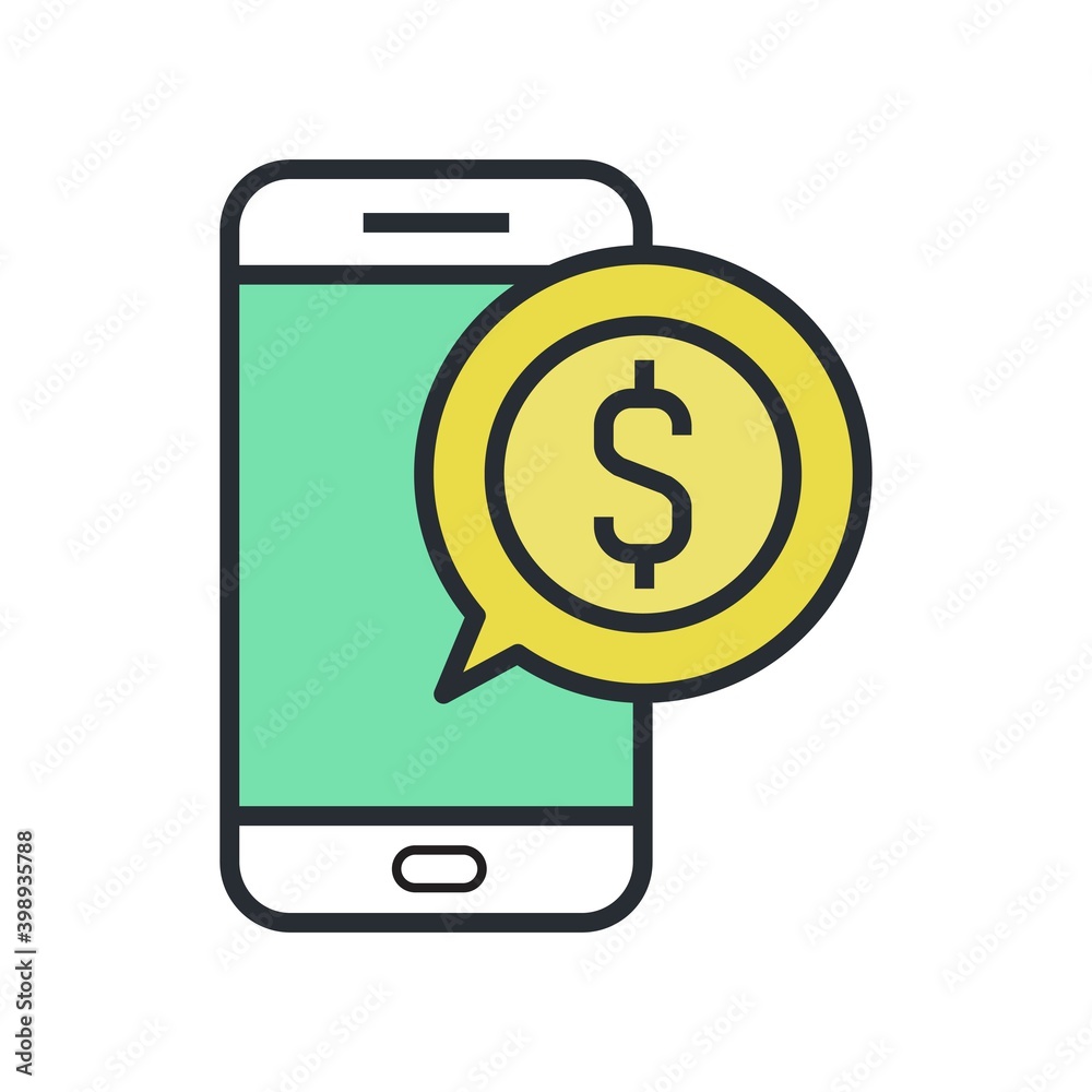 Mobile banking icon in flat design style. Mobile online payments, money transactions sign. Mobile banking icon in flat design style. Mobile online payments, money transactions sign.