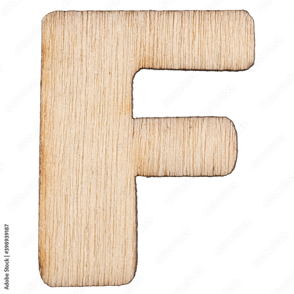 Litera F wycięta z drewna Stock Photo | Adobe Stock