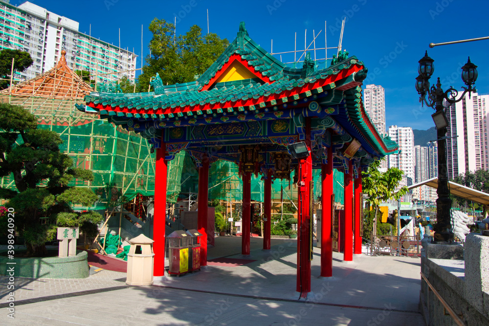 Kowloon, Hong Kong - 02.12.2020 : traditional Chinese architecture, Confucius temple in Wong Tai Sin Temple