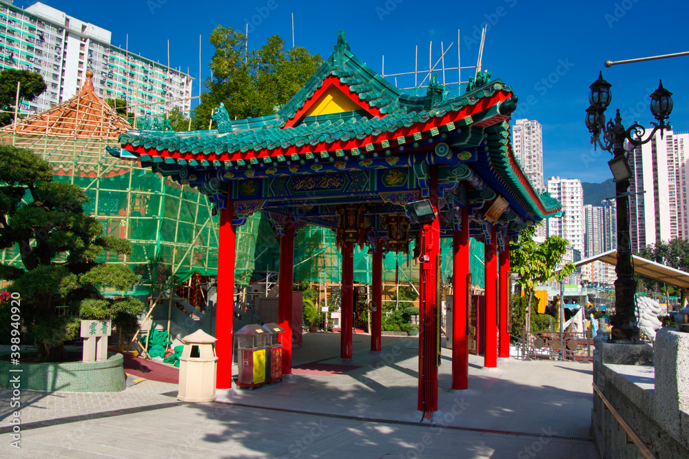 Kowloon, Hong Kong - 02.12.2020 : traditional Chinese architecture, Confucius temple in Wong Tai Sin Temple Kowloon, Hong Kong - 02.12.2020 : traditional Chinese architecture, Confucius temple in Wong Tai Sin Temple