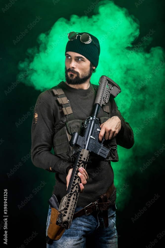 A man with a weapon. Post-apocalyptic hero A man with a weapon. Post-apocalyptic hero