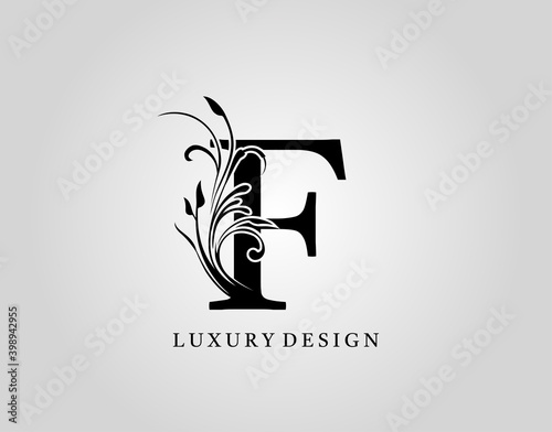 Vintage F Letter Floral Design. Classic Monogram Alphabetical Icon for book design, brand name, stamp, Restaurant, Boutique, Notary, Hotel.
