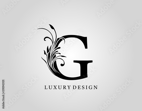 Vintage G Letter Floral Design. Classic Monogram Alphabetical Icon for book design, brand name, stamp, Restaurant, Boutique, Notary, Hotel.