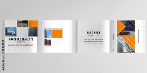 3d realistic vector layout of cover mockup templates for bifold square brochure, flyer, cover design, book design, magazine. Abstract design project in geometric style with squares and place for photo