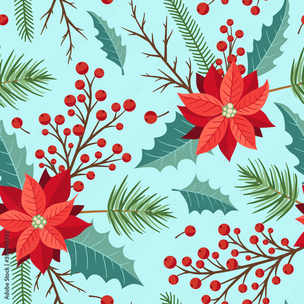 Seamless pattern with winter evergreen plants Seamless pattern with winter evergreen plants