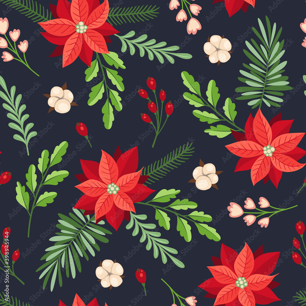 Floral seamless pattern with winter evergreen plants Floral seamless pattern with winter evergreen plants