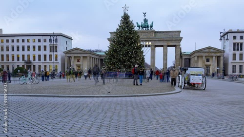 Christmas Tree and Menora for Chanukka at Brandenburger Tor, Berlin Timelapse with Motion