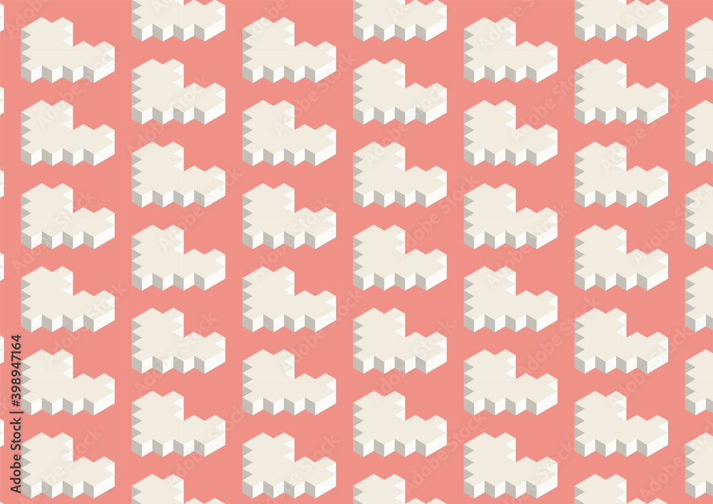 Romantic Valentine's Day vector seamless pattern with isometric hearts