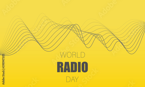 World radio day. February 13. Smooth moving fine lines on a green background. Vector illustration of radio waves.