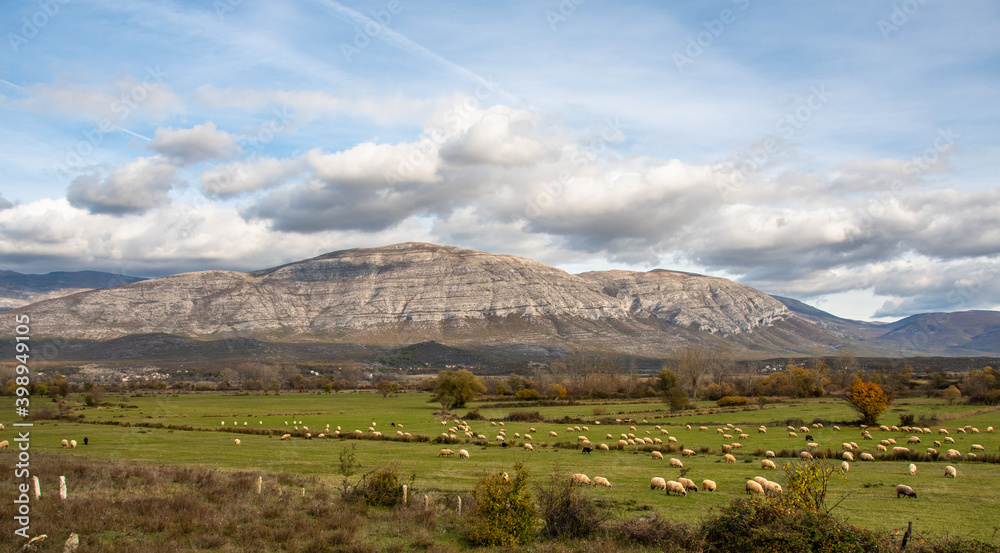 DINARA MOUNTAIN, November 2020 - Dinara mountain is situated at the border between Croatia and Bosnia and Herzegovina. View of Dinara from Croatia. Dalmatian rural landscape.