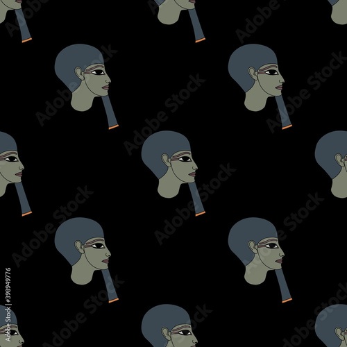 Seamless repeating pattern with heads of ancient Egyptian pharaoh. God Ptah.