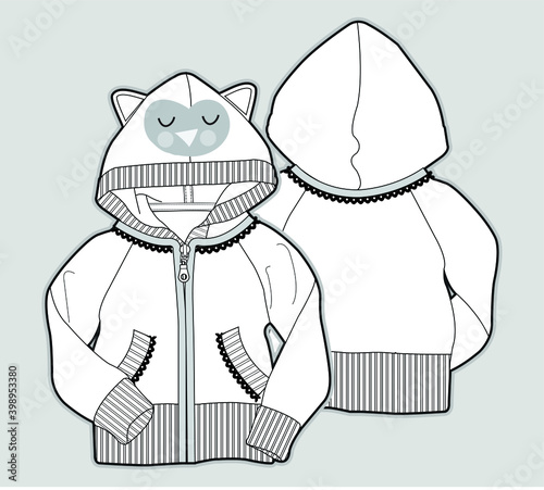 HOODIE, kids clothes flat sketch. Children’s Apparel Flat Fashion Sketches. Sweatshirt template
