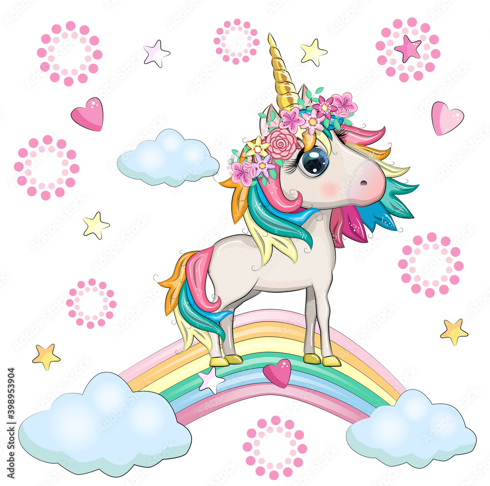 Cute magical unicorn and rainbow. Cute magical unicorn and rainbow.