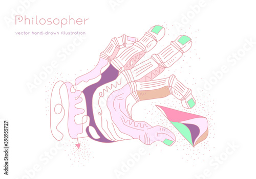 Magical hand with philosopher's stone, crystal, diamond. Mystical symbol for spiritual practices. Trendy minimal linear icon for design of cosmetics, jewelry, label candles. Sign for handmade products