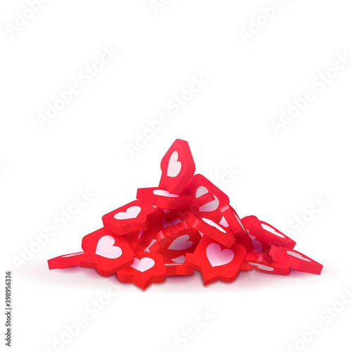 Large heap of bright pink social likes isolated on white