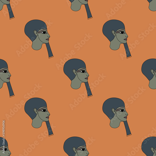 Seamless repeating pattern with heads of ancient Egyptian pharaoh. God Ptah.