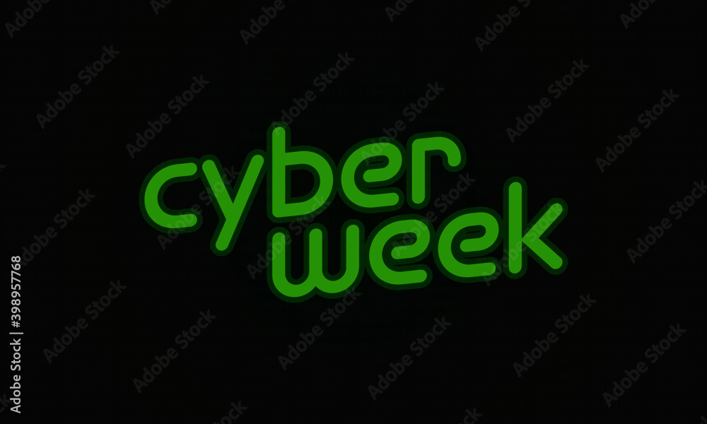 Neon green Cyber Week over subtle glowing binary code. Ideal for web and social media.