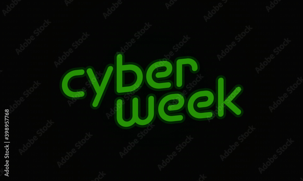 Neon green Cyber Week over subtle glowing binary code. Ideal for web and social media. Neon green Cyber Week over subtle glowing binary code. Ideal for web and social media.