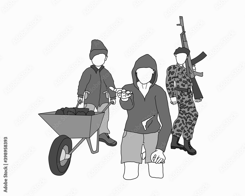 Child exploitation vector illustration concept. Hand drawn vector ...
