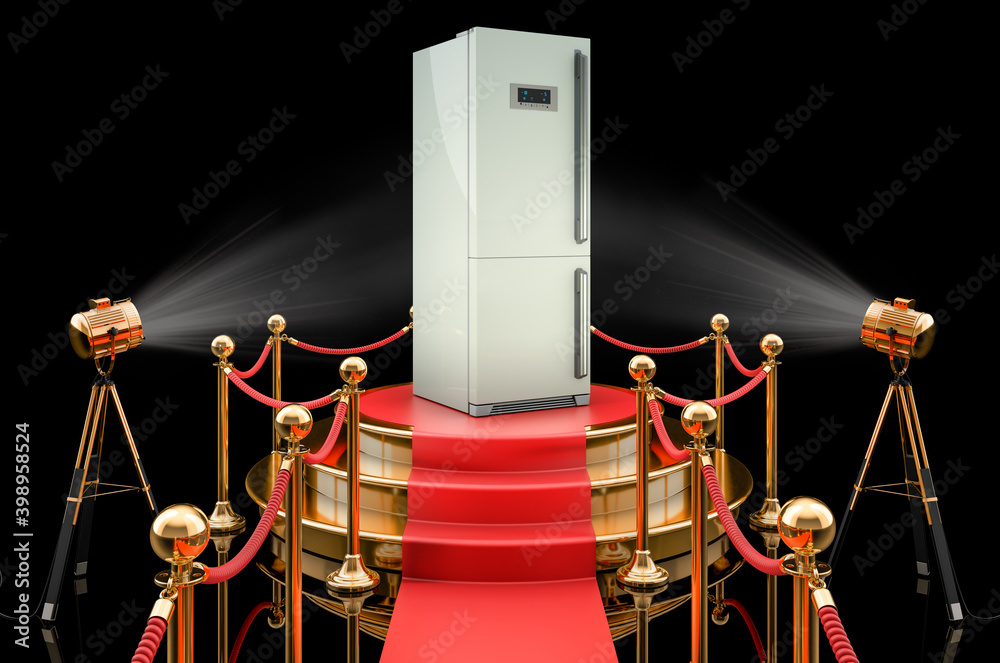 Podium with refrigerator, 3D rendering Podium with refrigerator, 3D rendering