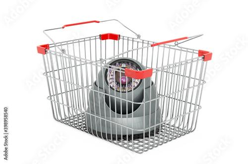 Shopping basket with dome security camera, 3D rendering