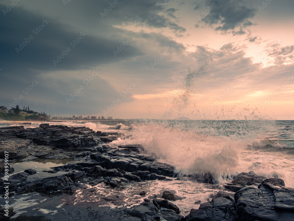 Fototapeta premium Coastal View over Rocks in Stormy Weather
