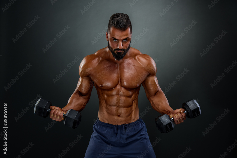 Strong Muscular Men Exercise With Weights