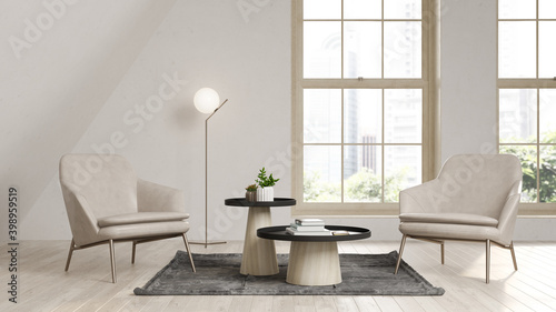 Foto Beige color attic interior room 3d illustration