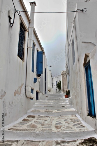 Street view at the traditional village of Pyrgos in Tinos island, Greece, April 14 2012.