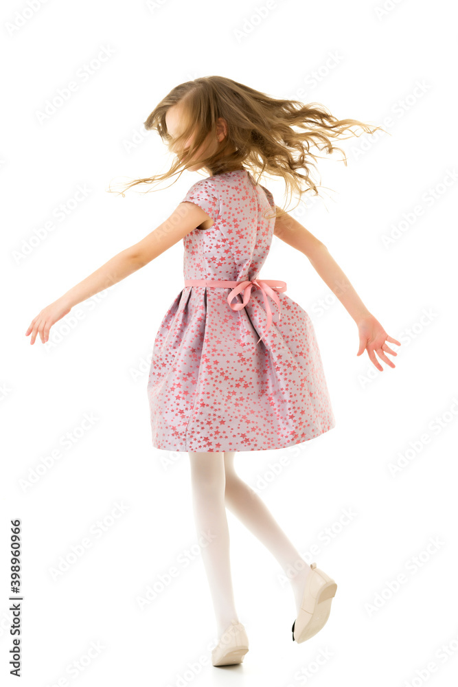 Happy Girl with Long Hair Wearing Pink Dress Having Fun